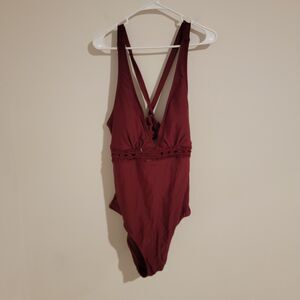 Kona Sol Womens One Peice Swimsuit Size XL 16 Bathing Suit Maroon